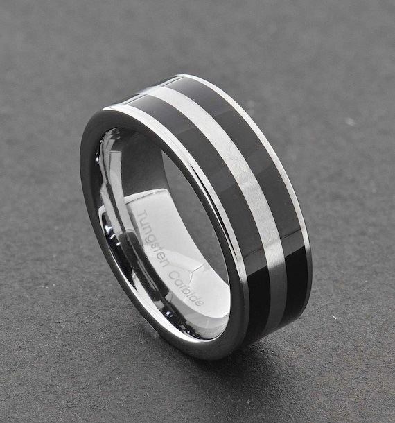 Anillo de de de tungsteno línea negra de - Etsy España