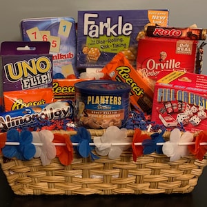 Family Game Night Gift Basket – Snacks & Games, Christmas Gift
