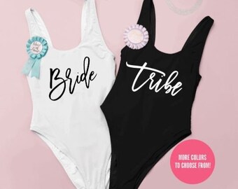 Bride and Tribe, Bride Swimsuit, Custom Swimsuit, Babe Swimsuit, Bride Babes, Bachelorette Swimsuits, Custom Bathing Suits