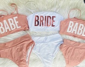 Bachelorette Swimsuits Bachelorette Tube Top Bikini. Pink Bride Bikini. Babe Swimsuit Cheeky High Waisted Bikini Rose Gold. Honeymoon Bikini