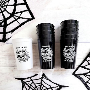 Bride or Die Goth Bachelorette Cup Custom Bachelorette Gift, Personalized Party Favors, Skeleton Design cup-12 stadium cups