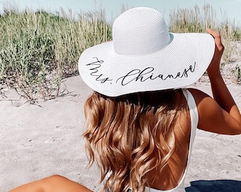 Personalized Sun Hat Floppy Beach Hat Floppy Sun Hat Custom Personalized Floppy Hat Beach Bride Hat Honeymoon Hat Mrs Hat