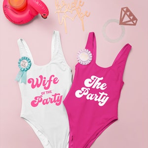 New Wife of the Party Hot Pink Swimsuit Bride to be Swimsuit One Piece Bachelorette Swimsuits Bride Bachelorette Swim Suit for Bridesmaids