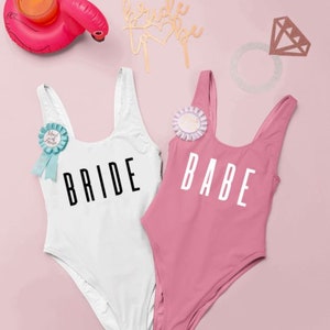 Pink Beach Bachelorette, Swimsuits, Bathing Suits, Honeymoon Swimsuit, Bridesmaid Gifts, Bachelorette Shirts, Beach Bride, Custom Swimsuit