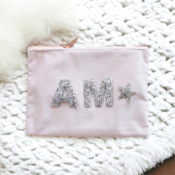 Personalized Make Up Bag, Velvet Monogram Gift Bags, Cosmetic Bag Holiday, Coworkers Best Friends Gift, Christmas Gifts for Women