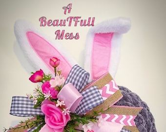 Easter Wreath, Easter Decor, Bunny Decor, Easter Bunny Wreath, Easter Gift, Bunny Wreath, Velvet Bunny, Crochet Bunny, Crochet Rabbit