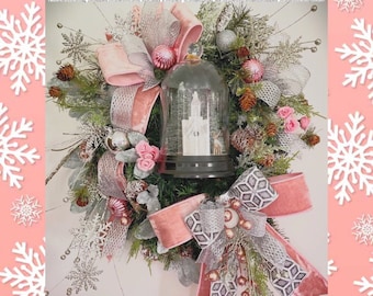 Christmas Wreath, Christmas Lantern Wreath, Holiday Decor, Lantern Wreath, Winter Wreath, Lighted Wreath, Snow Globe Wreath, Church Wreath