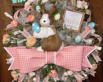 Bunny Wreath, Easter Bunny Wreath, Easter Wreath, Floral Wreath, Spring Door Decor, Large Spring Wreath, XL Easter Wreath