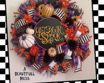 Halloween Wreath, Spooky Halloween Wreath, Spooky Wreath, Get Your Spooky On,  Halloween Decor, Fall Wreath, Halloween Door Decor