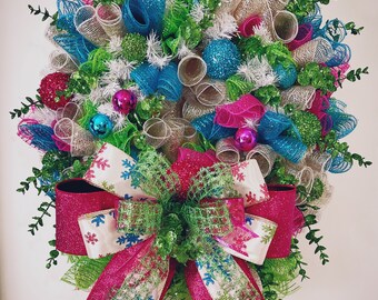 Christmas Wreath, Festive Holiday Wreath, Holiday Decor, Holiday Front Door Wreath, Christmas Gifts, Multi Color Christmas Wreath