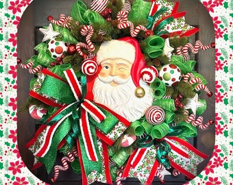 Santa Wreath, Traditional Christmas Wreath, Holiday Decor, Holiday Front Door Wreath, Christmas Gifts, Santa Clause Decor