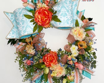 Floral Wreath, Gift for Her, Spring Wreath, Everyday Wreath, Front Door Wreath, Spring Grapevine Wreath, Summer Wreath, Mother’s Day Gift