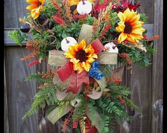 Floral Basket Wreath - Fall Wreath - Front Door Wreath - Fall Wreath - Farmhouse Wreath - Fall Decor - Wall Decor - Autumn Decor