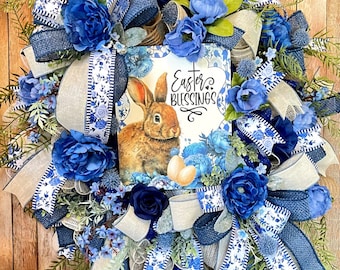 Easter Blessings Wreath, Bunny Wreath, Whimsical Easter Wreath, Easter Front Door Wreath, Easter Bunny Decor, Easter Wreath
