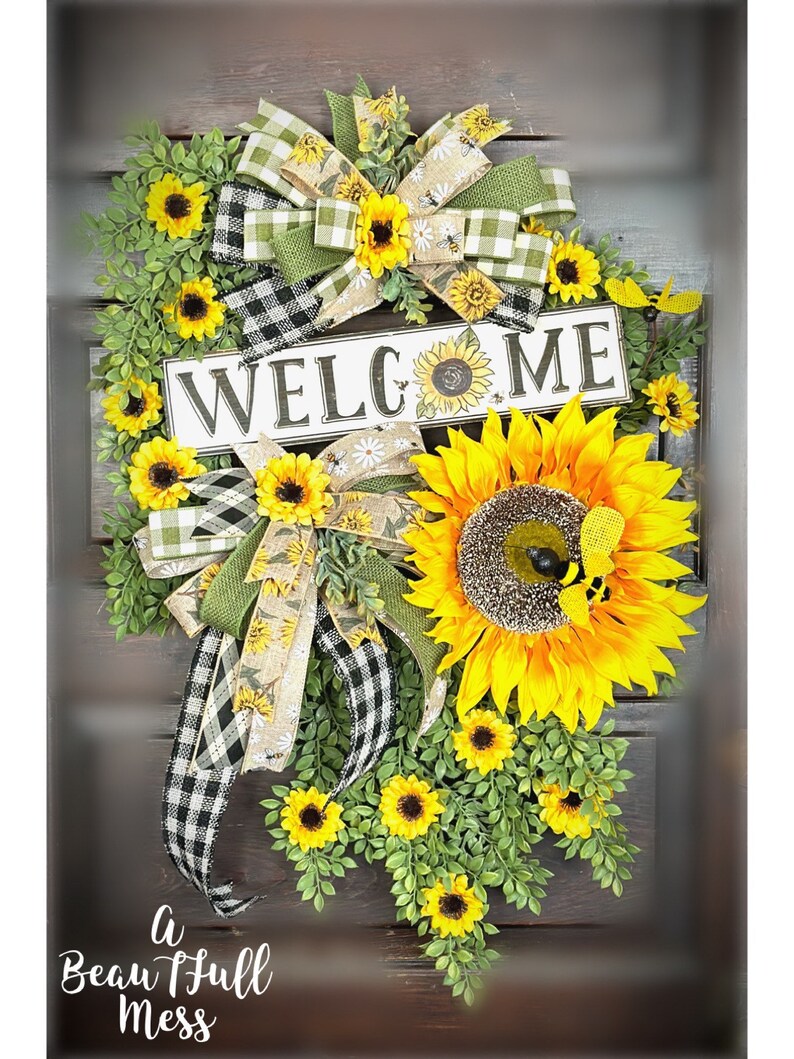 Sunflower Wreath, Summer Front Door Wreath, Welcome Wreath, Mother’s ...