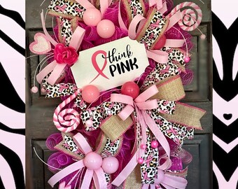 Breast Cancer Awareness Wreath, Encouragement Gift, You are Stronger Thank You Think, Breast Cancer Survivor