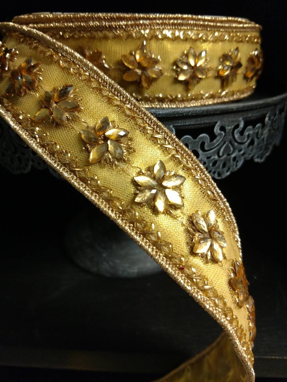 Luxury Wired Ribbon 1 Inch Jewel Ribbon Jeweled Ribbon Etsy