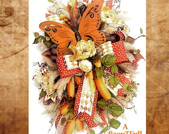 Boho Butterfly Wreath, Butterfly Wreath, Fall Butterfly Wreath, Fall Boho Wreath, Pampas Grass Decor, Butterfly Decor, Boho Decor