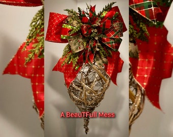 Christmas Ornament Hanger, Traditional Christmas Decor, Ornament Drop, Christmas Rustic Decor,  Christmas Rustic Glam Decor, Wicker