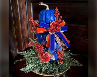 Fall Pumpkin Centerpiece, Unique Fall Centerpiece, Deep Fall Colors & Gold Accents