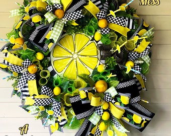 Lemon Wreath, Front Door Wreath, Everyday Wreath, Lemon Decor, Summertime Decor, Kitchen Wreath, Summer Porch Wreath