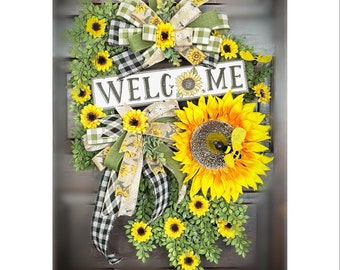Sunflower Wreath, Summer Front Door Wreath, Welcome Wreath, Mother’s Day Wreath, Farmhouse Wreath, XL Sunflower Wreath, Sunflower Decor