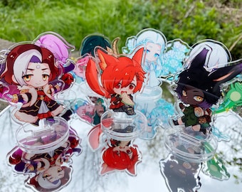 FINAL STOCK FFXIV Inspired Spring Wiggling Shaky Tail & Background Acrylic Standees / 7 Characters
