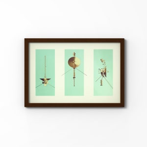 Voyager Probe - Gold on Mint (Fine Art Print) Space Decor, Wall Decor