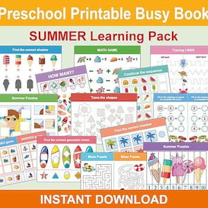 Summer Preschool Printable Busy Book, Toddler Learning Pack, Homeschool Activity worksheets. Toddler Activity Book. Instant download
