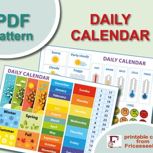 Calendrier météo imprimable, Saisons, Mois de l'année, Jour de la semaine, École à la maison, Préscolaire, Carte de la maternelle, Montessori, Téléchargement instantané
