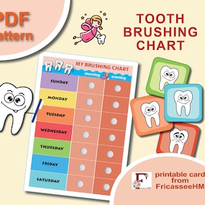 Tabla de cepillado de dientes, Tablas de entrenamiento para niños pequeños, Regalo del Hada de los Dientes, Tabla de recompensas de descarga imprimible, Calendario preescolar, Archivos digitales