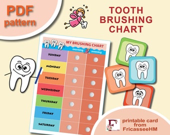 Tooth brushing chart, Toddler training charts, Tooth Fairy Gift, Printable download reward chart, Pre-school Calendar, Digital files