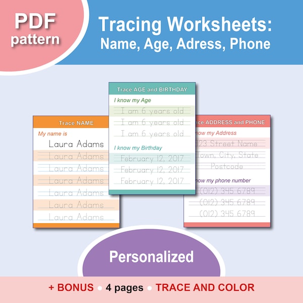 Custom Name Tracing Worksheet Name and Age Practice Printable - Etsy UK