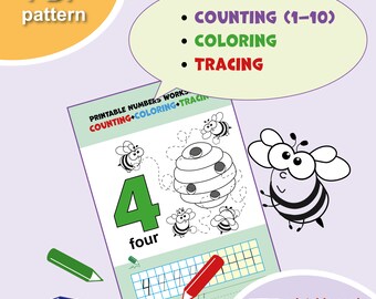 Numbers Tracing Coloring Pages: Preschool Learning Worksheets (PDF Download)