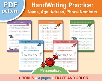 Printable Handwriting Practice Name Age Address Phone | Etsy