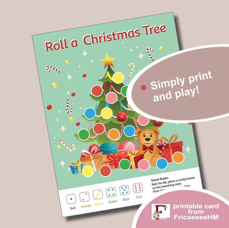 Printable Christmas Kids Table Game. Roll a Christmas Tree - Etsy