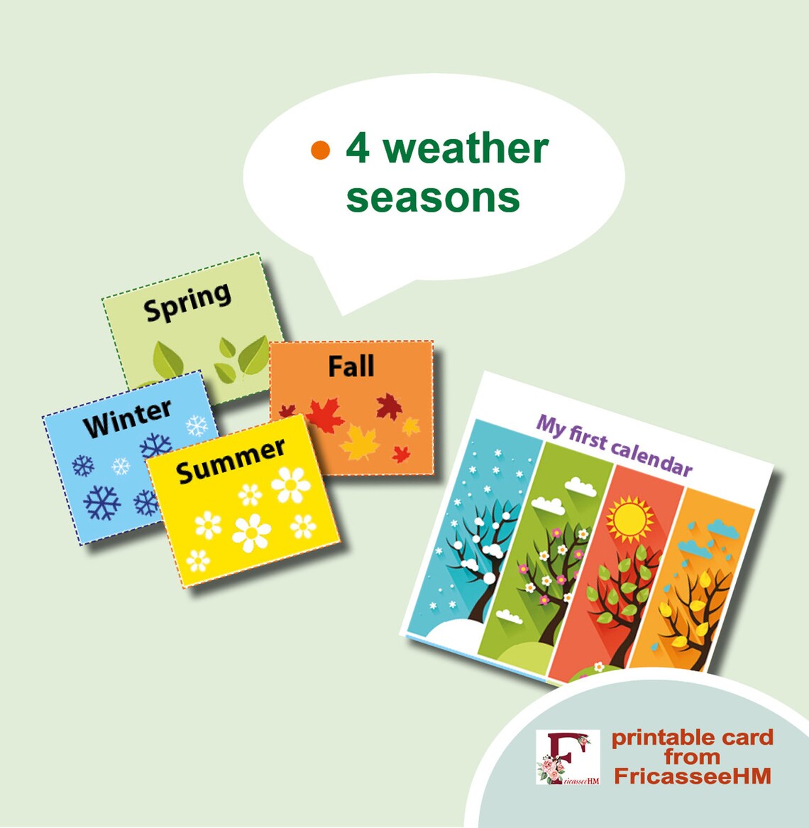 Printable Weather Calendar, Seasons, Month of the Year, Day of the Week