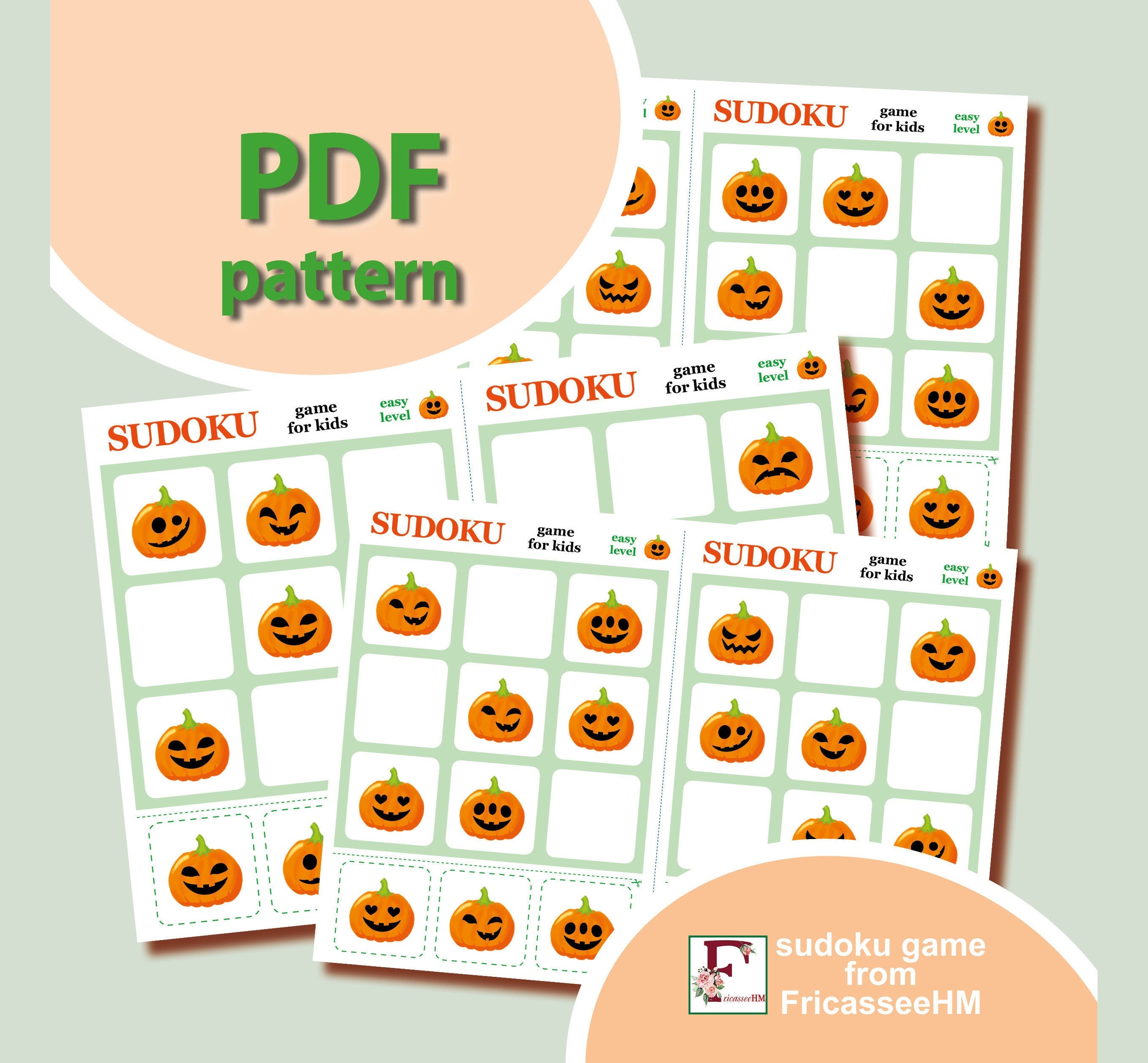 easy sudoku pumpkin puzzles 20 printable boards pdf pattern etsy