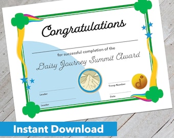 Girl Scout Daisy Journey Summit Award Certificate - Downloadable Design
