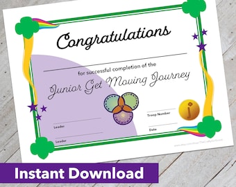Girl Scout Junior Get Moving Journey Certificate - Downloadable Design