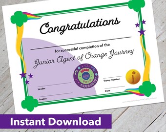 Girl Scout Junior Agent of Change Journey Certificate - Downloadable Design