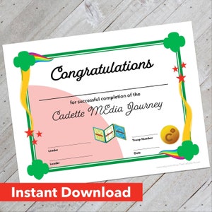 Girl Scout Cadette MEdia Journey Certificate - Downloadable Design