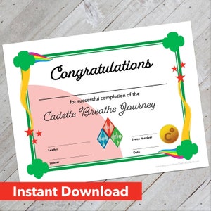 Girl Scout Cadette Breathe Journey Certificate - Downloadable Design