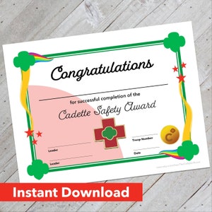 Girl Scout Cadette Safety Award Certificate - Downloadable Design