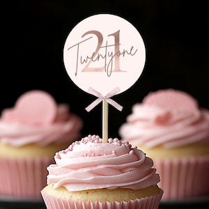21st Birthday Party Cupcake Toppers Printable Twenty One Birthday Party Picks Instant Download Rose Gold Party Decor Drink Picks 3 Shapes