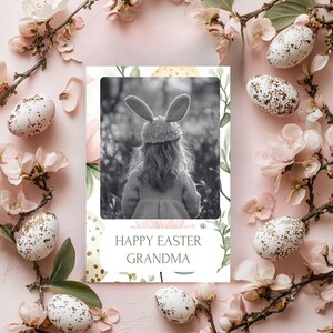 Carte pliée de Joyeuses Pâques avec modèle photo Carte 2 volets modifiable 4 x 6 Ajouter votre propre photo Cadeau pour petits-enfants Carte pliée à téléchargement immédiat