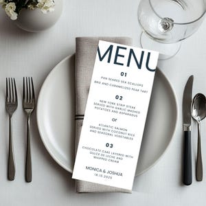 Modern Wedding Menu Template: Minimalist 4x9 Card (Canva Editable, Instant Download)