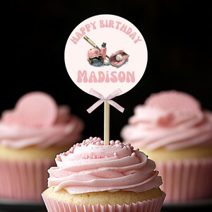 Softball Birthday Cupcake Toppers: Editable Pink Sport Party Decor (Digital PDF)