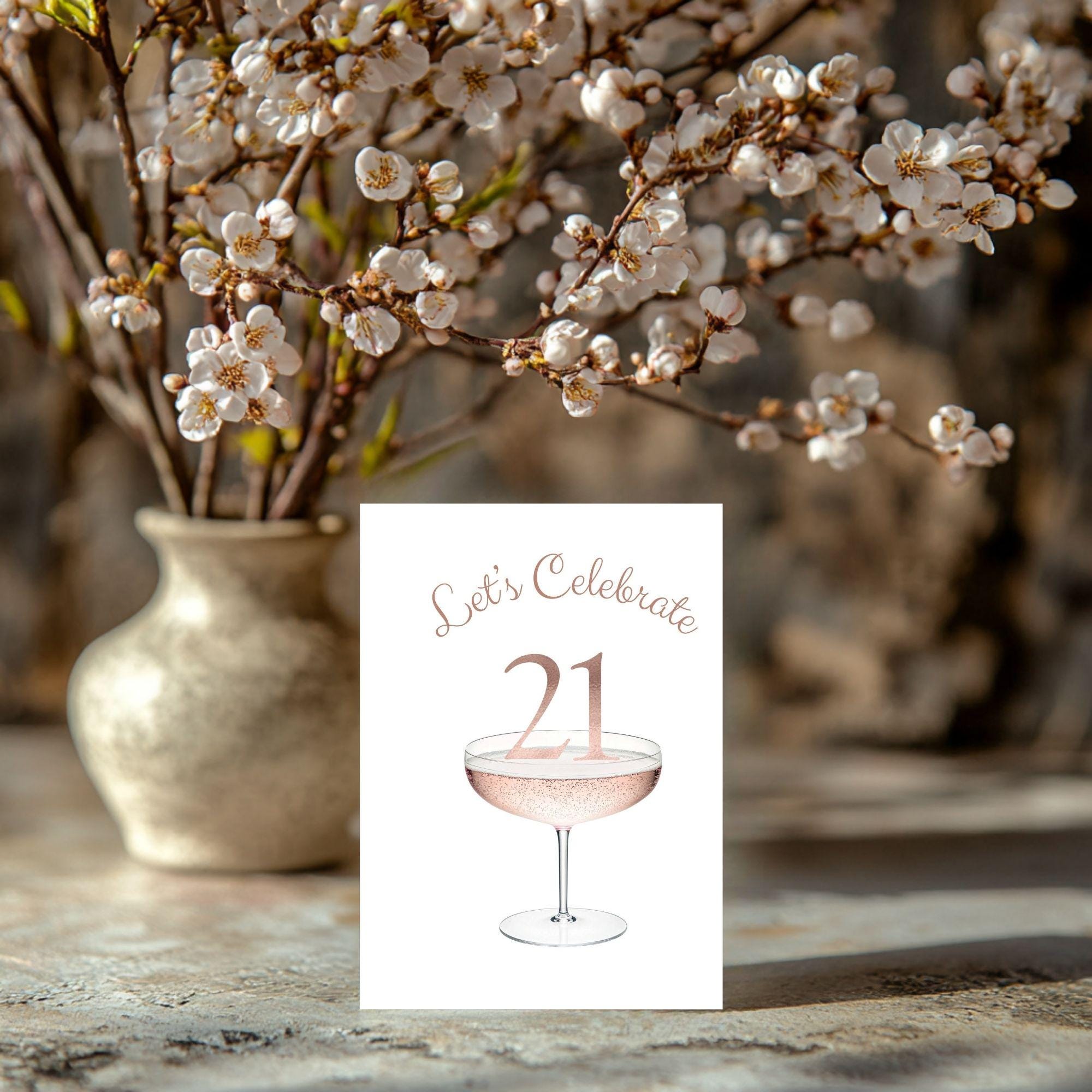 Glückwunschkarte Zum 21. Geburtstag – Handgefertigt, Champagner-Motiv, 13x23 Cm