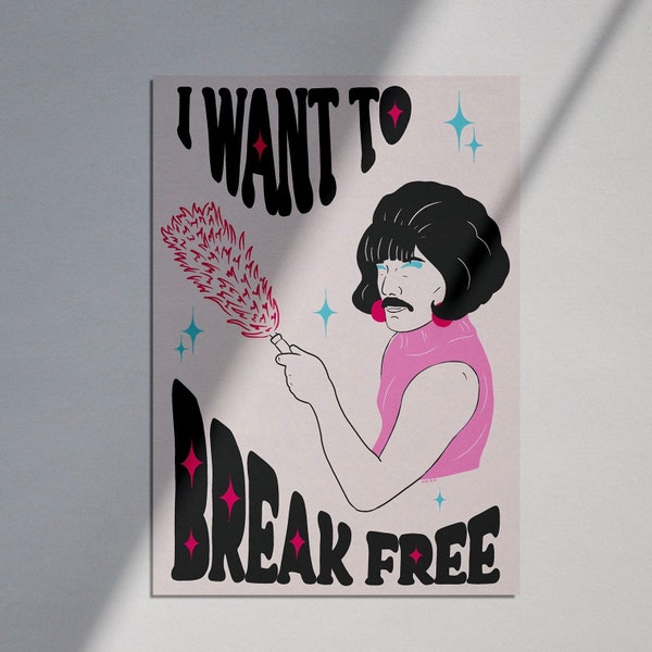 A4 Freddie Merkur I want to Break Free Kunstdruck / Queen Music Album Poster Illustration